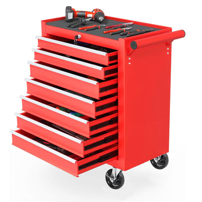 Steel Rolling Tool Cart With 7 Drawer Tool Box With Wheels Multifunctional Tool Cart Mechanic Tool Storage Cabinet For Garage, Warehouse, Workshop, Repair Shop