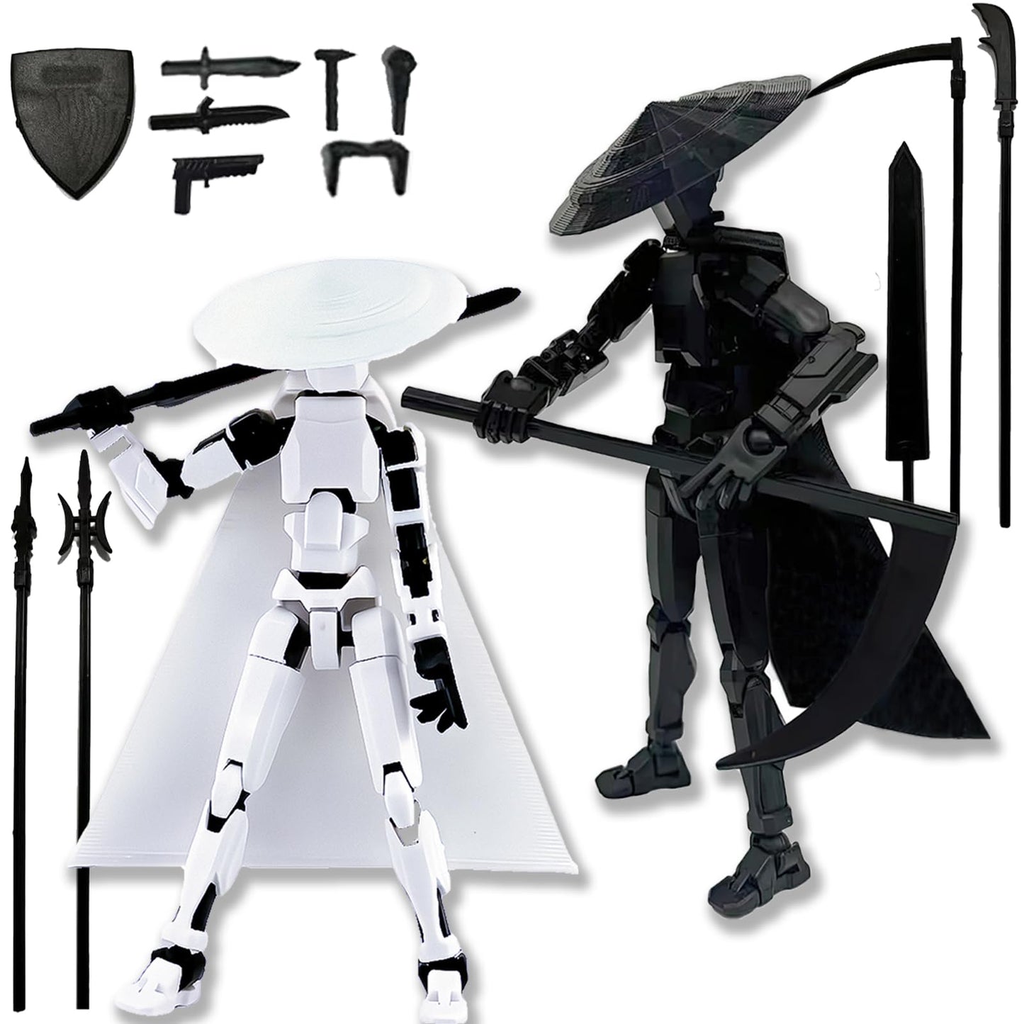 2 Packs (Assembly Completed) T13 Action Figure SetTitan 13 Robot Movable Action Figure3D Printed 13 Action Figure ArticulatedFull Body Mechanical DollChristmas Birthday Gift for Kids Adult(G+S)