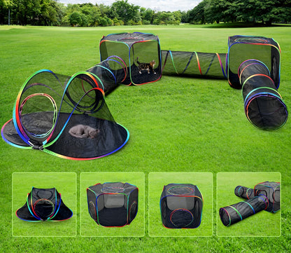 IKARE Cat Tunnel for Indoor Cats 6 in 1 Outdoor Cat Enclosure Tent with Tunnel Foldable Pet Pop Up Tent Playpen House for Rabbits Ferrets Puppy and Small Animals