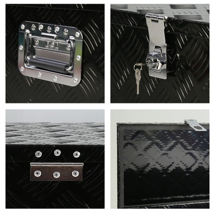 20 Inch Black Aluminum Tool Long Box 5 Bar Tread Flat Box For Truck Car Outdoor Trailer Pickup Underbody RV ATV Storage Tools Organizer With Lock Side Handle And Keys
