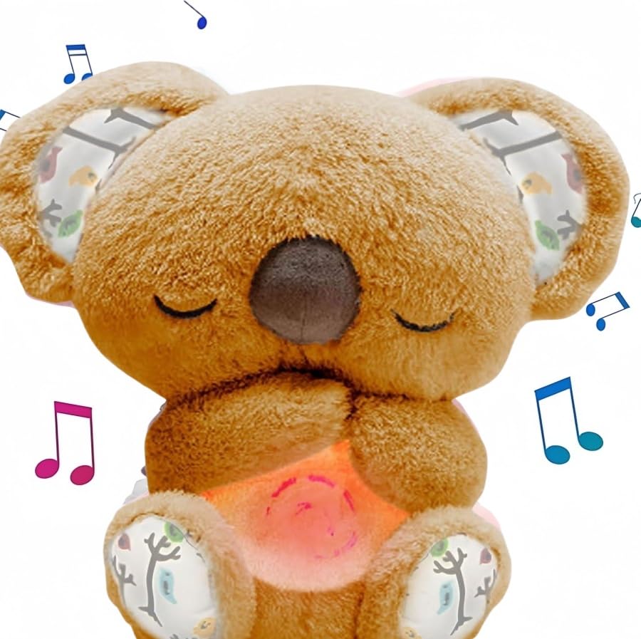 Relief Koala Breathing Stuffed Toy Anxiety Relief Plush Breathing Animal Sleeping Koala Plush Breathing with Musical Lights & Rhythmic Breathing Motion New Year Gift Plush Figure Toys (Yellow)