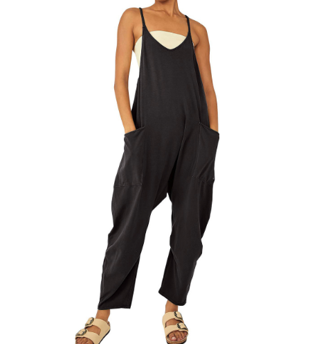 One-piece Women Woman Pocket Spaghetti Straps Knitted One-Piece Trousers