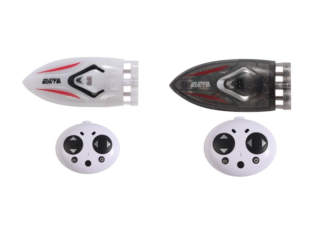 Mini RC Boat 2.4Ghz Waterproof Rechargeable Batteryremote Remote Control Boat for Kids 8-12 360 Degree Rotation Colorful Lighting Toys Remote Control Boats for Swimming Pool & Lakes (Black+White)