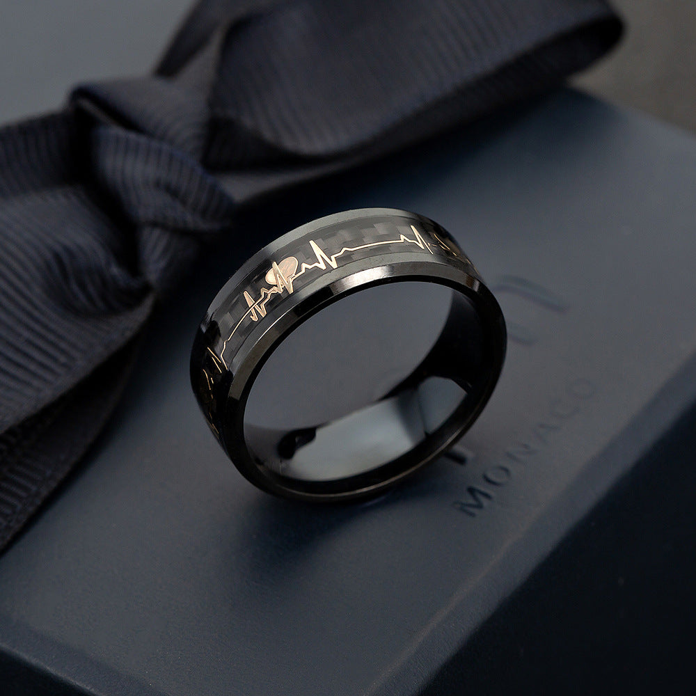 Couple Carbon Fiber ECG Ring birthday valentine romance gift