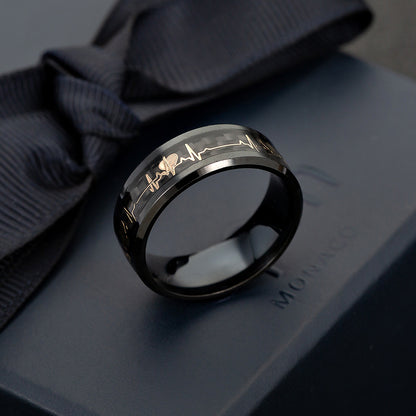 Couple Carbon Fiber ECG Ring birthday valentine romance gift