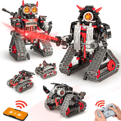 Openmind 5 in 1 STEM RC Robot Building Kit APP & Remote Control Samurai/Ninja Blocks 419 Pcs Erector Set RC Toy for Kids DIY Build Science Educational Gift for Age 6 7 8 9 10 11 12+ Boys & Girls