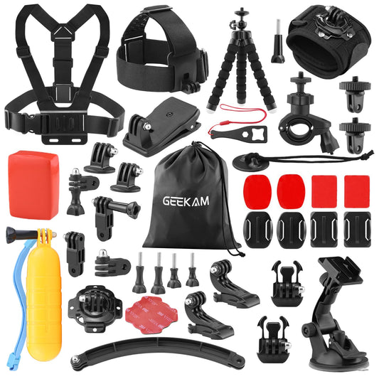 GeeKam Action Camera Accessories Kit - Compatible for GoPro Hero DJI Osmo AKASO EK7000 Campark Crosstour APEMAN COOAU Apexcam SJCAM SJ4000 and for Waterproof Underwater Sports Camera