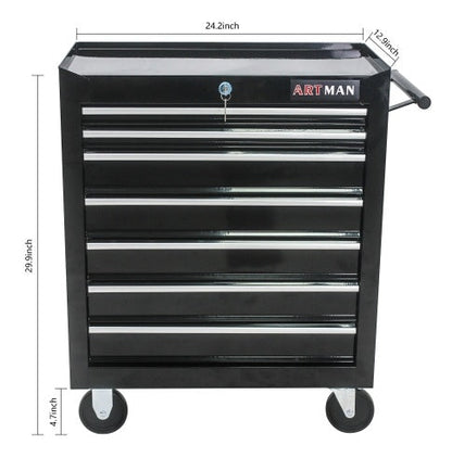 7 DRAWERS multi function tool cart with wheels and lock - BLACK garage