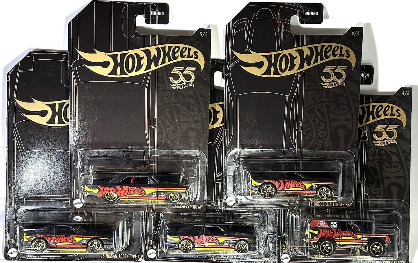 Hot Wheels - 23 Pearl & Chrome 55th Anniversary Set - 5 Cars - Does NOT Include Chase (3/6) - Challenger - Nova - Nissan 180SX - BMW M3 - Range Rover - Mint/NrMint Bubble Wrapped in a Box