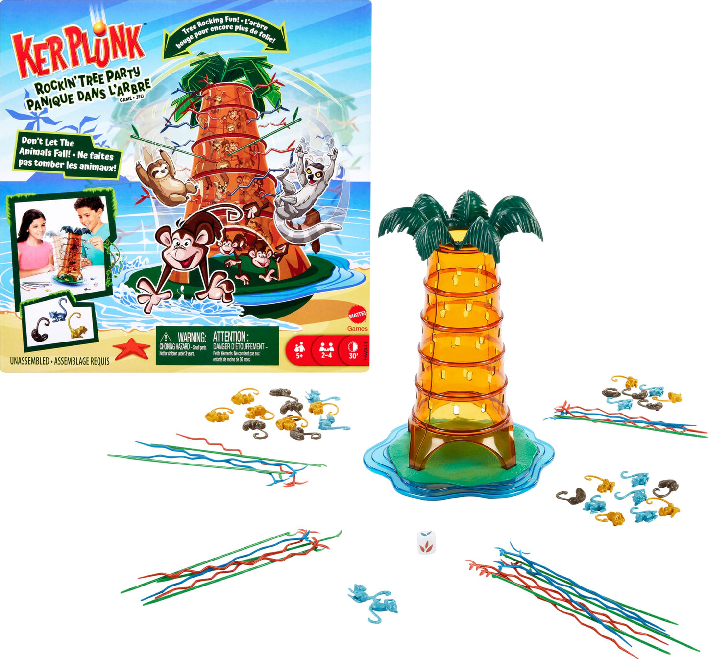 Mattel Games Kerplunk Rockin’ Tree Party Game for Kids Family & Game Nights