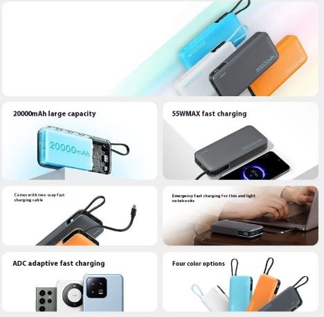 20000 MA  Fast Charge Power Bank 74Wh Type-C USB-A DUAL OUTPUT