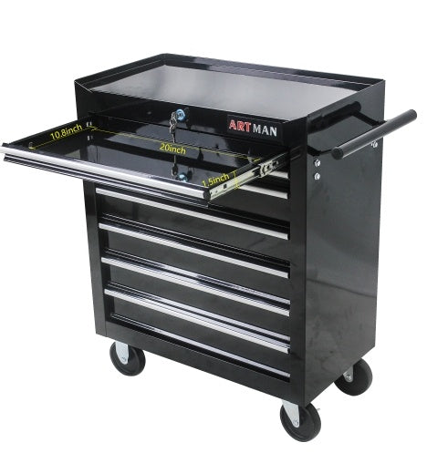 7 DRAWERS multi function tool cart with wheels and lock - BLACK garage