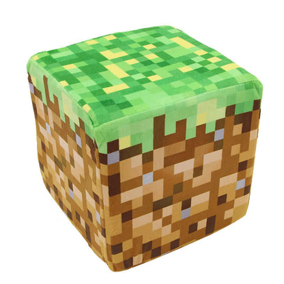 Minecraft TNT block plush stool in green and brown color, soft plush design, perfect for gaming enthusiasts.