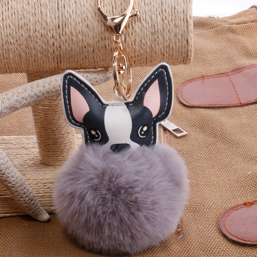 PU Dog Pom Pom Keychain for Bags and Car Decor