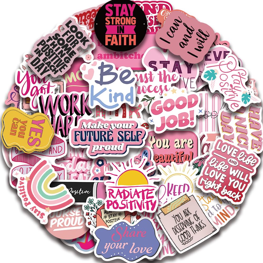 50PCS Pink Inspirational Stickers Motivational Decals Vinyl Waterproof Stickers Luggage