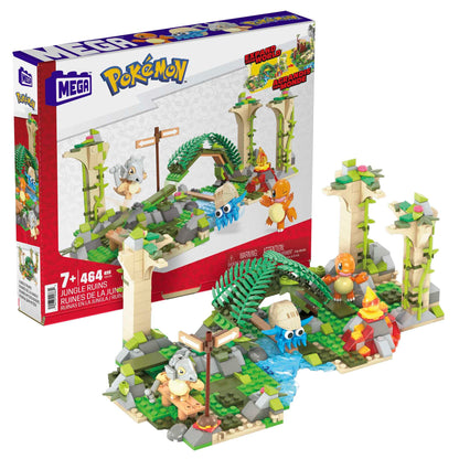 Mega Pokemon Action Figure Building Toy Jungle Ruins with 464 Pieces Motion and 3 Characters Cubone Charmander Omanyte Gift Idea for Kids