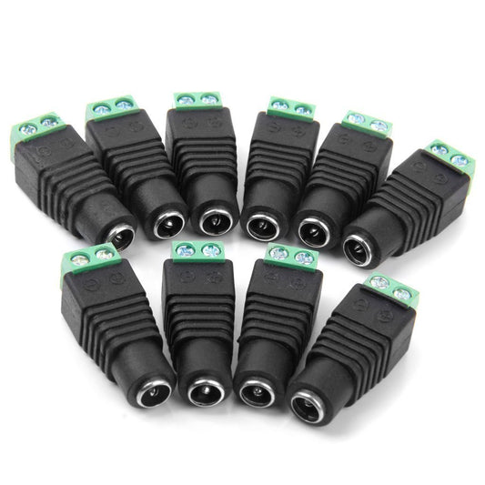 JacobsParts Female DC Power Jack Screw-on Wire Connector 5.5mm x 2.1mm for 12V/24V LED Strip and Electronics (10 Pack)