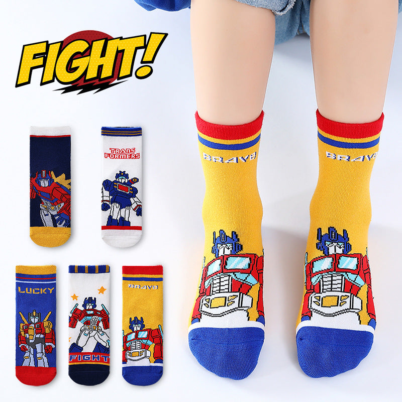 Boys boy Cotton Cartoon Socks - Transformers & Ultraman