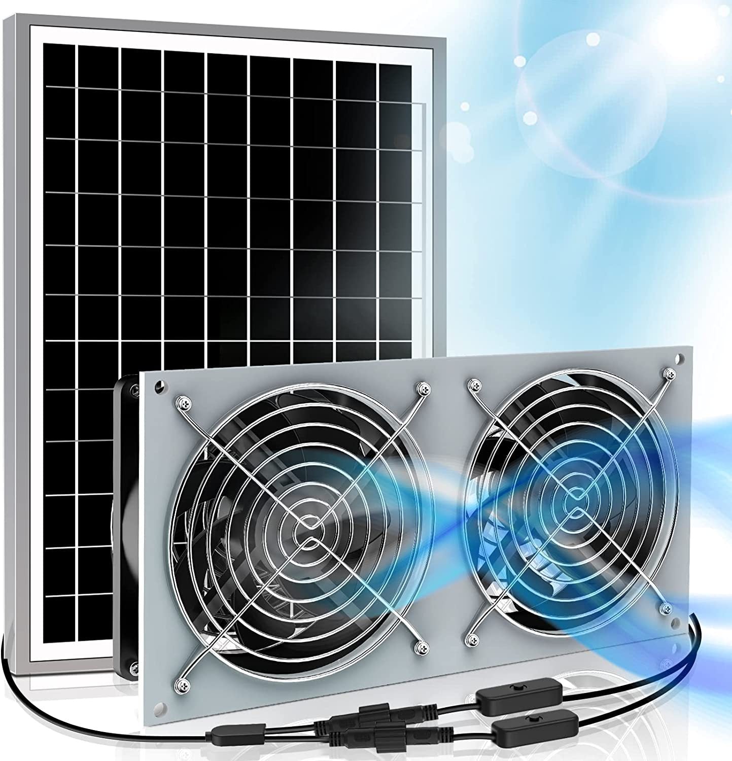 15W Solar Fan for Pet House with 2 DC Ventilators 35cm x 30cm x 5.8cm