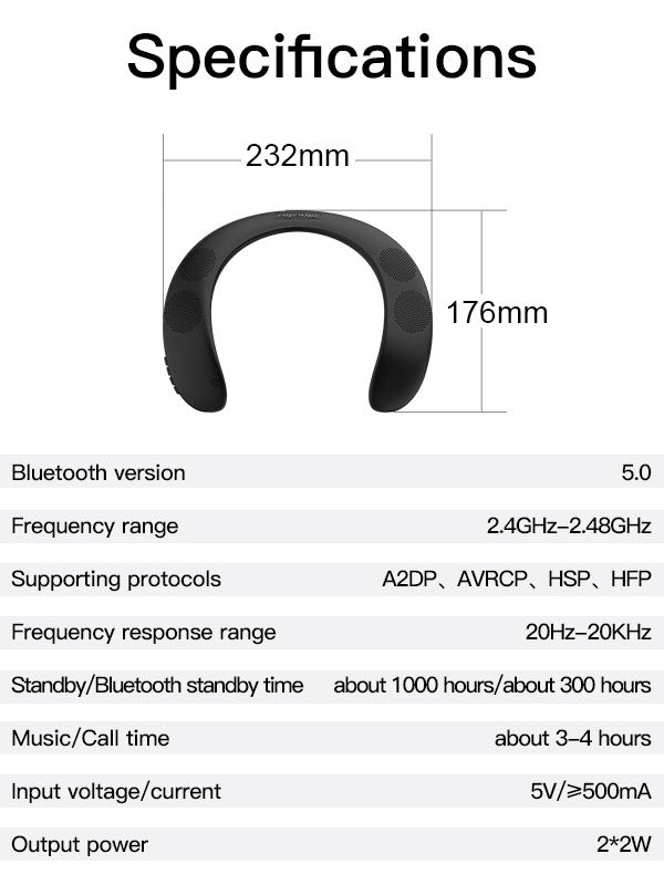 Smart Bluetooth Neckband Speaker SD card RADIO supported