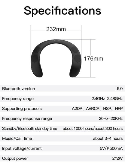 Smart Bluetooth Neckband Speaker SD card RADIO supported