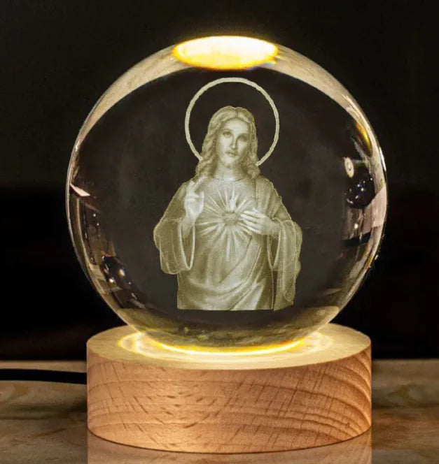 Glow Crystal Desk Ornament with wood base