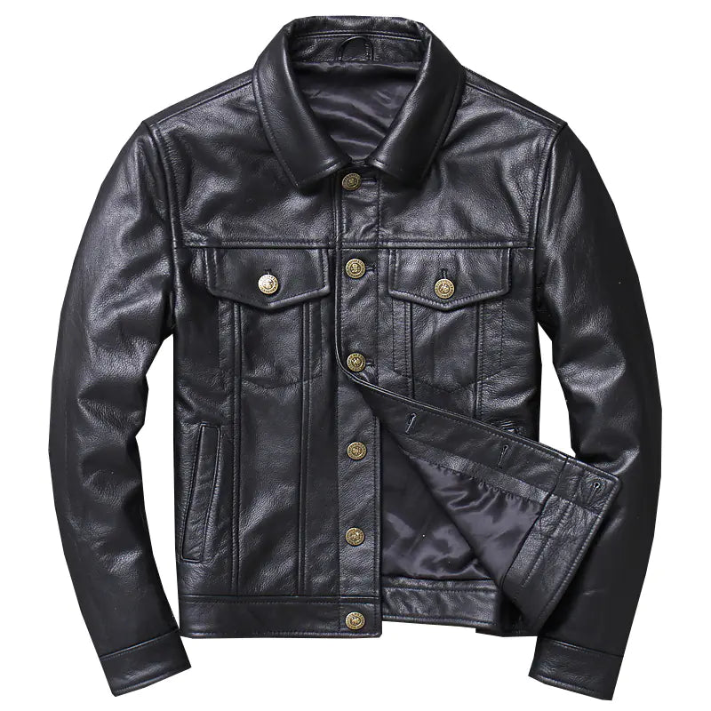Men Tight Fit Genuine Leather Motorcycle motorbike bike Jacket