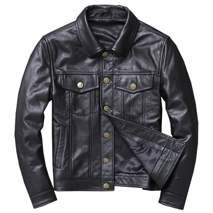 Men Tight Fit Genuine Leather Motorcycle motorbike bike Jacket