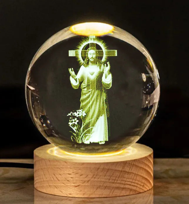 Glow Crystal Desk Ornament with wood base