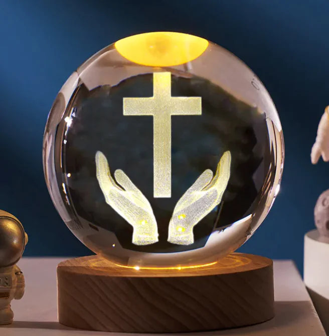 Glow Crystal Desk Ornament with wood base