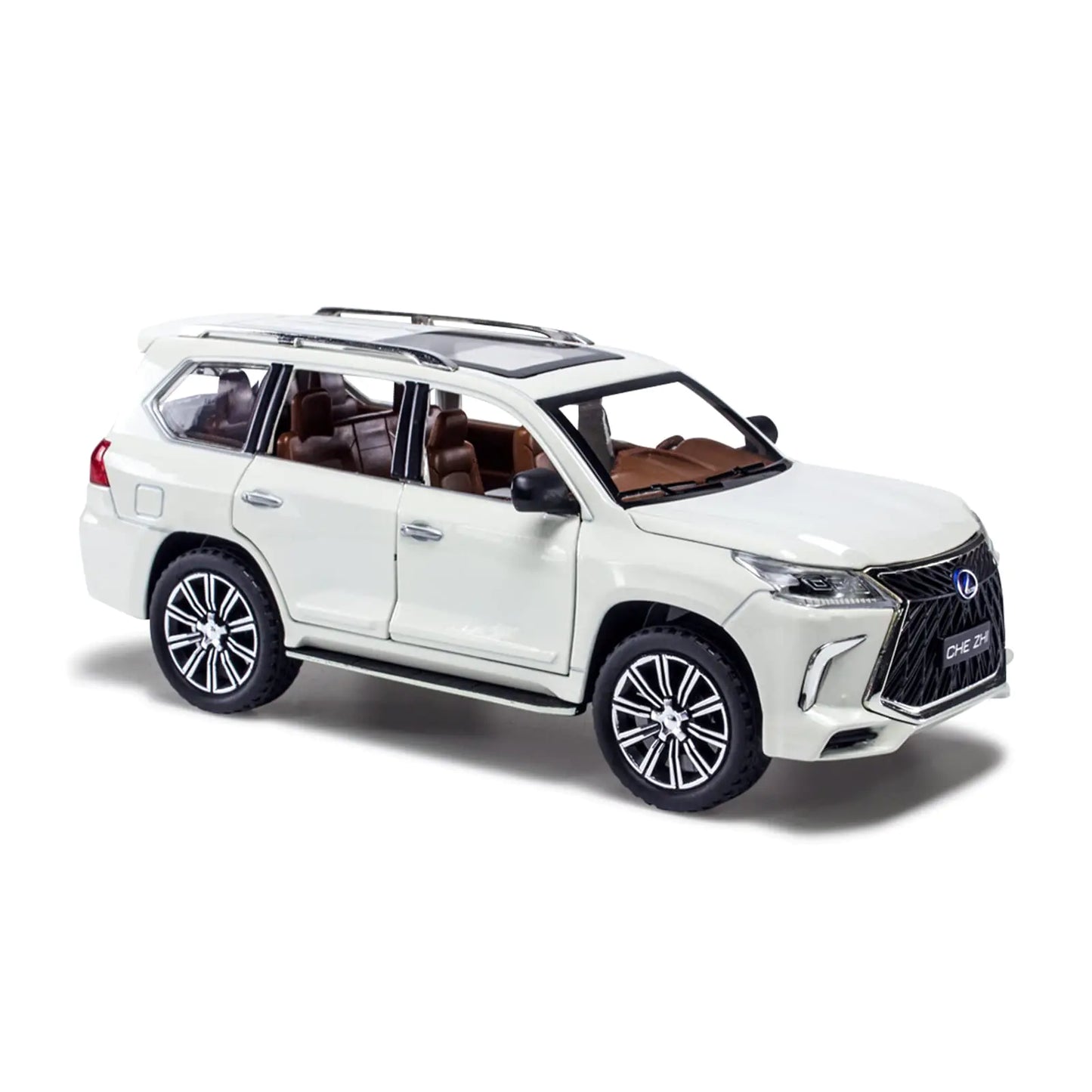 Diecast car Model 1/24 Scale - Lexus LX Alloy Pull Back Toy car with Sound and Light Collectible Toys Vehicle for Adults and Boys Girls (White)