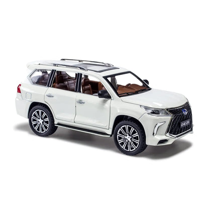 Diecast car Model 1/24 Scale - Lexus LX Alloy Pull Back Toy car with Sound and Light Collectible Toys Vehicle for Adults and Boys Girls (White)