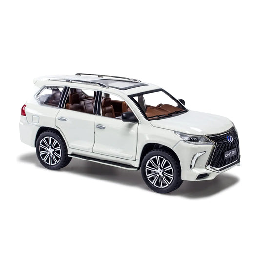 Diecast car Model 1/24 Scale - Lexus LX Alloy Pull Back Toy car with Sound and Light Collectible Toys Vehicle for Adults and Boys Girls (White)