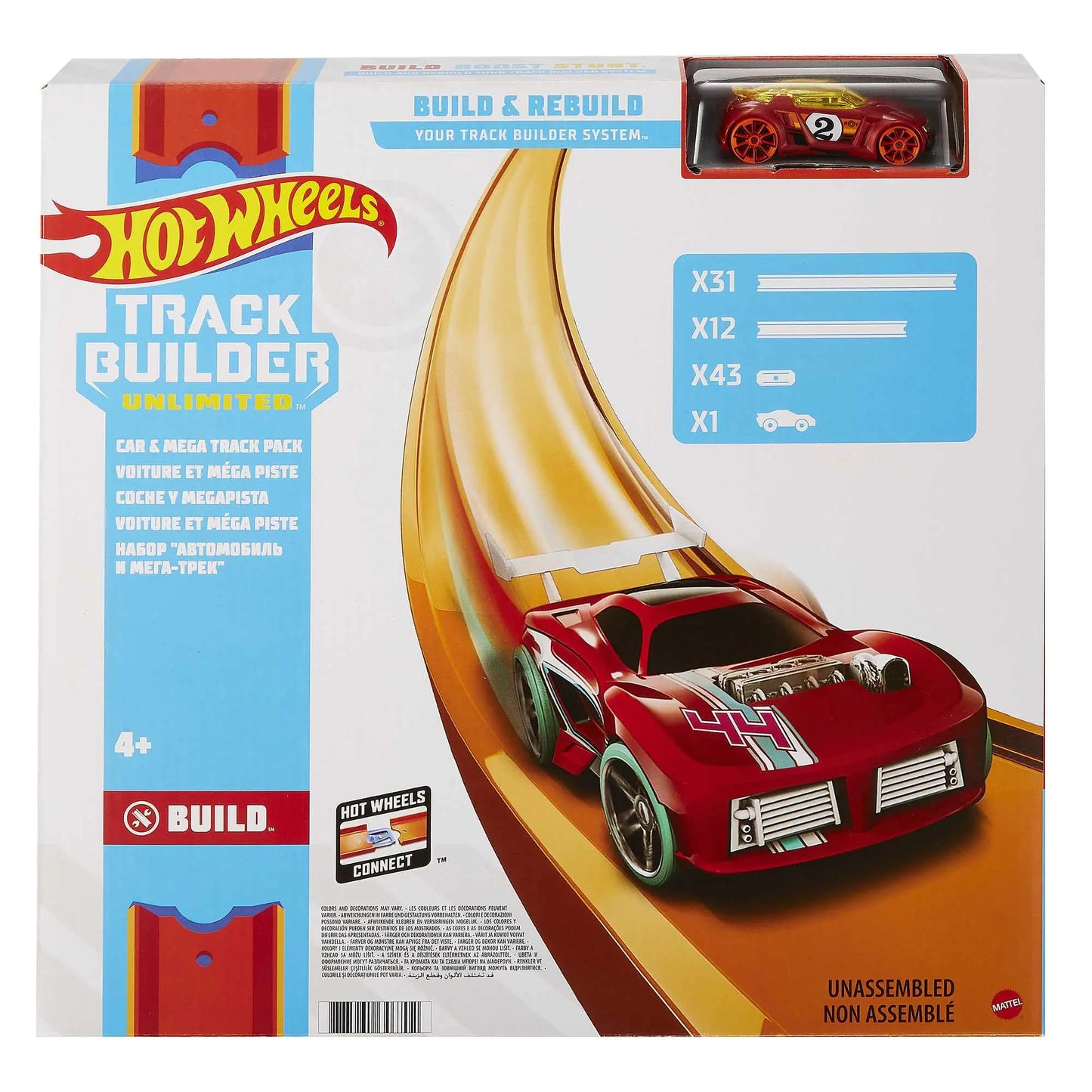 Hot Wheels Toy Car Track Set Mega Track Pack 87 Component Building Parts for 40-ft of Track & 1:64 Scale Vehicle (Amazon Exclusive)