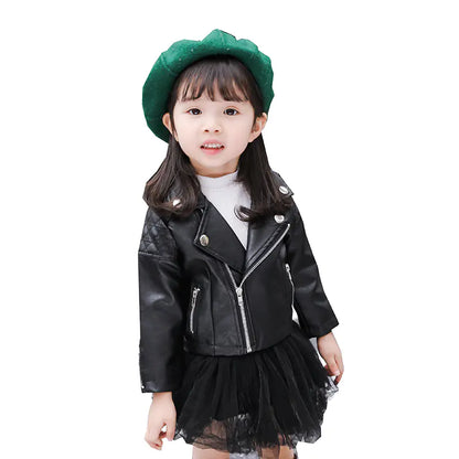 Children's girl Autumn Motorcycle PU Jacket for Toddlers