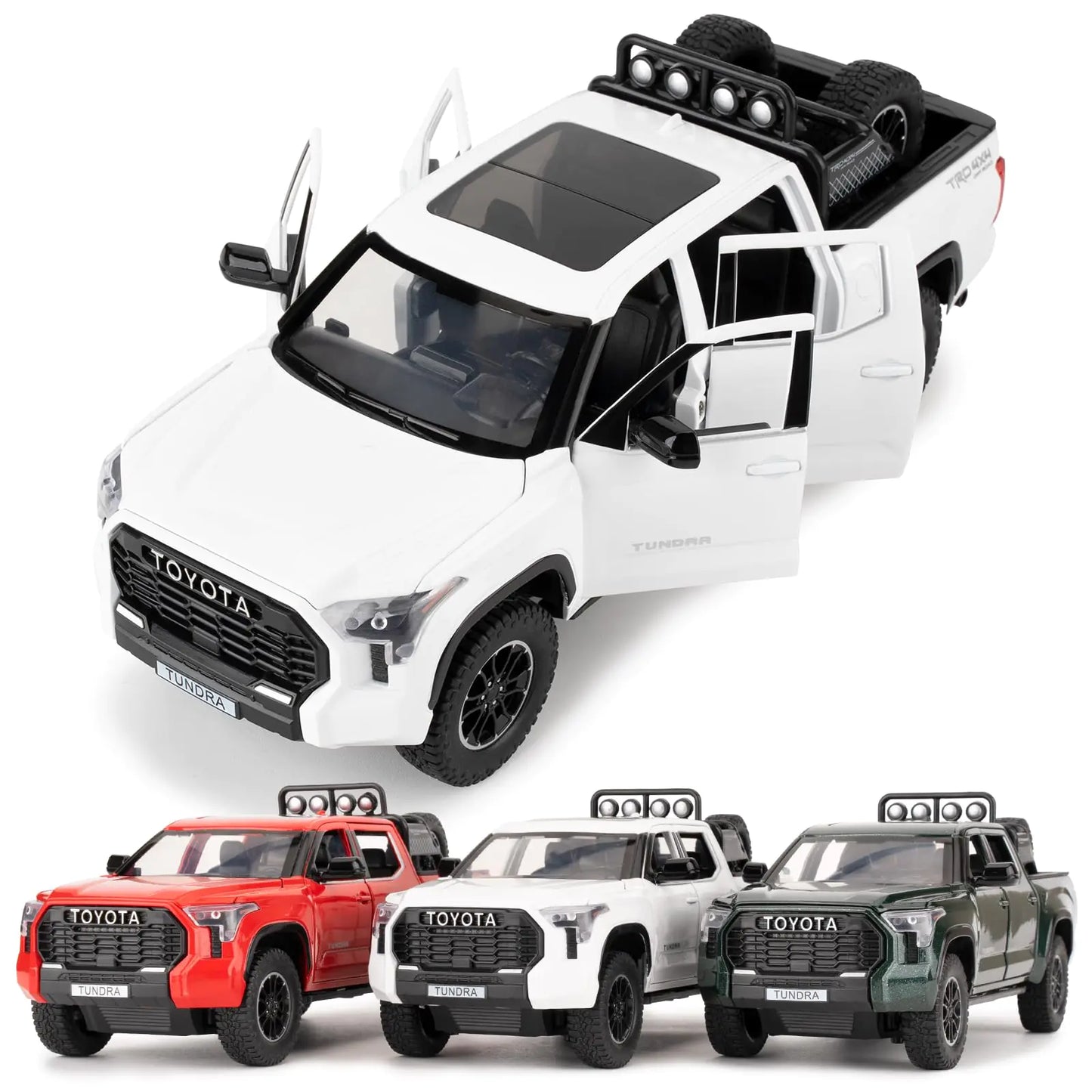 1:24 Tundra Off-Road Pickup Car Model Pull Back Diecast Truck Toy with Sounds＆Lights for Kids Boys Girls and Adults Gift White.