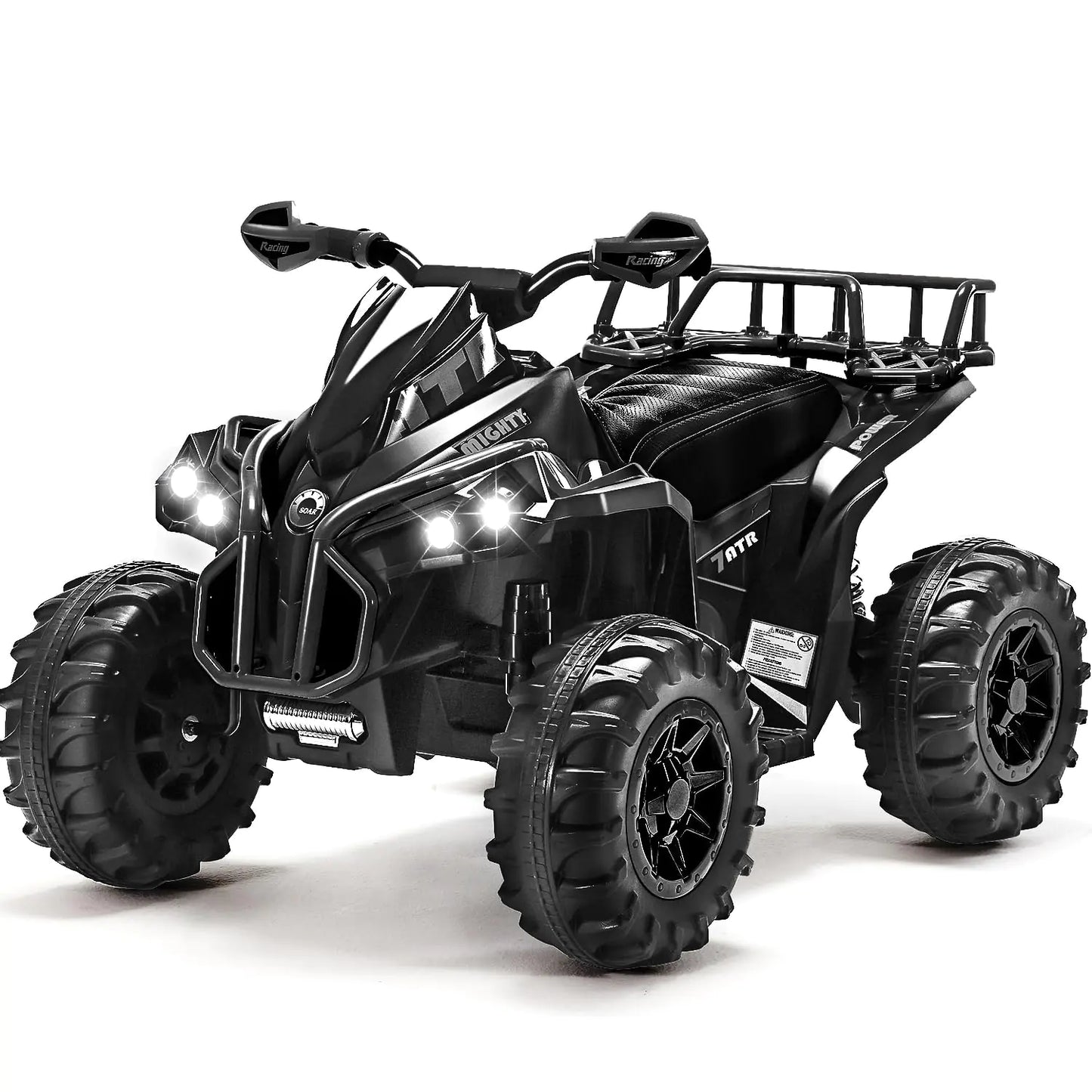 Soar Remote Control Four Wheeler for Kids - Electirc Toddler 4 Wheeler for Kids 3-6 Ride on ATV 12v Battery Powered Kids Quad with LED Lights Music High Low Speed USB/TF Treaded Tires Black
