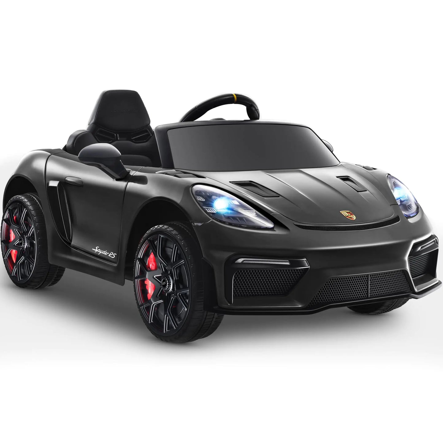 Licensed Porsche 718 12V Electric Car for Kids Ride on Toys for Toddler Child Ride on Car w/Parent Remote Led Lights Openable Doors MP3 Player Smooth Start 3 Speeds (Black)