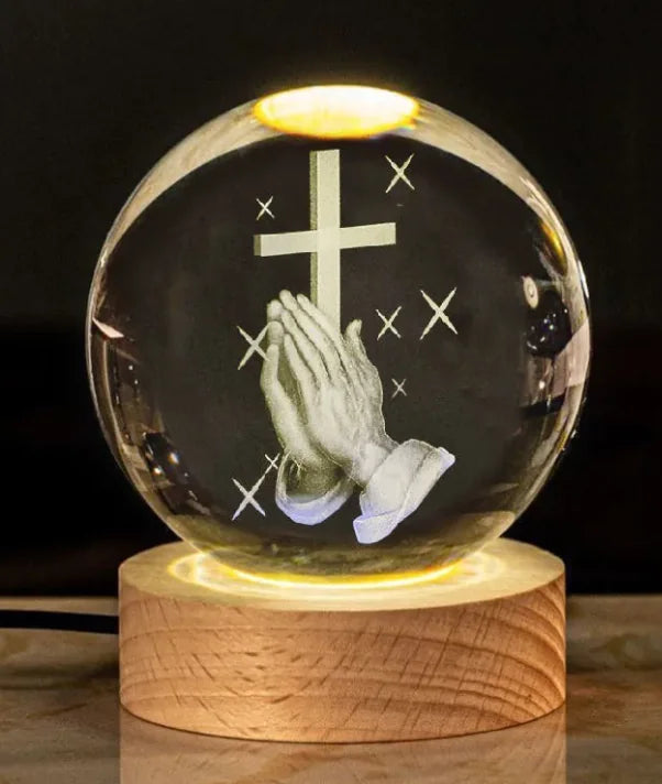 Glow Crystal Desk Ornament with wood base
